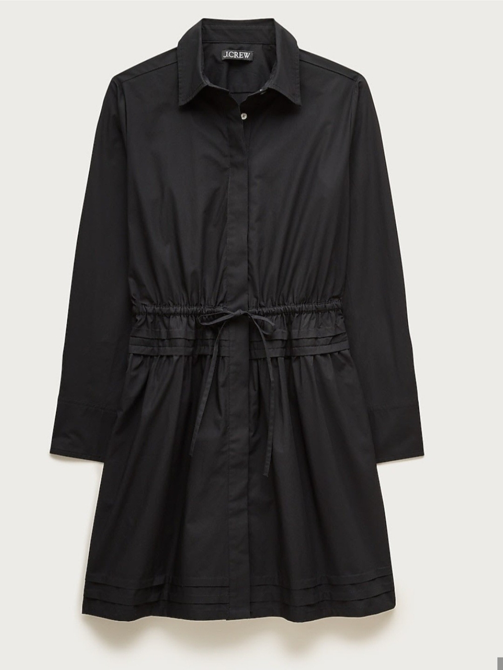 J. Crew Elena Mini Black Long-Sleeve Shirt Dress with Drawstring Waist 18 NWT
